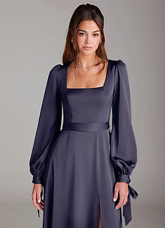 Azazie Leonia Bridesmaid Dresses Stormy A-Line Long Sleeve Stretch Satin Dress image6