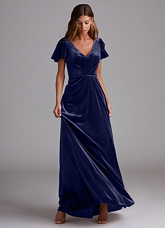 Azazie Soren Bridesmaid Dresses Dark Navy A-Line Velvet Dress image4