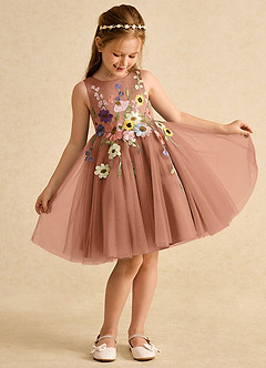 Azazie Prima Flower Girl Dresses Bronzer A-Line Bow Tulle Dress image3