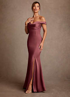 Azazie Boone Mother of the Bride Dresses Merlot Mermaid Off the Shoulder Stretch Satin Dress image4