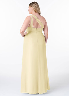 Azazie Maive Bridesmaid Dresses Lemon Sorbet Sheath Pleated Ruffle Chiffon Dress image8