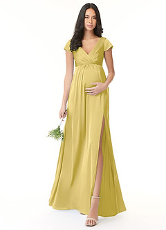 Azazie Allessia Maternity Bridesmaid Dresses A-Line Pleated Stretch Satin Floor-Length Dress image1