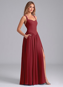 Azazie Francis Bridesmaid Dresses Pomegranate A-Line Corset Chiffon Dress image6