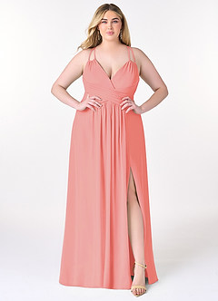 Azazie Farren Brautjungfernkleider Wandelbar A-Linie Plissee Chiffon Kleid Koralle image10