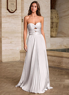 Ylura White A-line Pleated Prom Dress image7