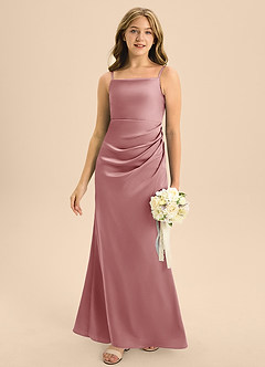 Azazie Renna Junior Dusty Rose A-Line Pleated Stretch Satin Dress image5