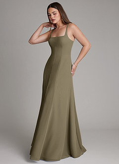 Azazie Nyla Robes de demoiselle d'honneur Robe Trapèze en Mousseline de soie Col Carré Vert Saule image3