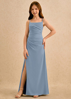 Azazie Cannoli Girls Formal Blumenmädchenkleider A-Linie Plissee Chiffon Kleid Staubblau image5