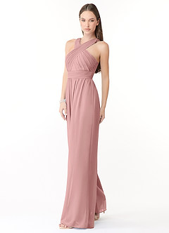 Azazie Berdie Bridesmaid Dresses Dusty Rose Halter Chiffon Jumpsuit image3