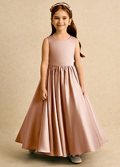 Azazie Nellia vestidos de niña de las flores Vestido de Champán Rosado de Satin Mate de Corte En A con Lazo image5