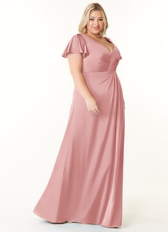 Azazie Soren Robes de demoiselle d'honneur Robe Trapèze en Satin extensible Plissée Rose Poudré image20