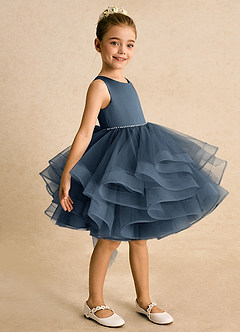 Azazie Tinie Blumenmädchenkleider Ballkleid Schleifen Tüll Kleid Neptunblau image4