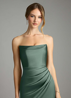 Azazie Leonis Bridesmaid Dresses Sea Moss Mermaid Pleated Stretch Satin Convertible Dress image4