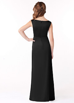 Azazie Sadia Junior Black A-Line Pleated Matte Satin Dress image3