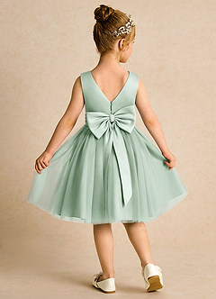 Azazie Tadpole Flower Girl Dresses Agave A-Line Pleated Matte Satin Dress image2