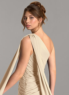 Azazie Ayra Robes de demoiselle d'honneur Robe Trapèze en Mousseline de soie Asymétrique Champagne image7
