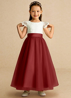 Azazie Pookie vestidos de niña de las flores Vestido de Óxido de Tul de Corte En A con Encaje image3