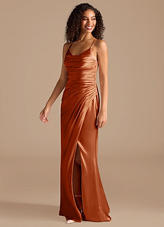 Azazie Deandra Bridesmaid Dresses Auburn Mermaid Pleated Metallic Satin Dress image3