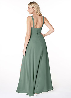 Azazie Jay Robes de demoiselle d'honneur Robe Trapèze en Mousseline de soie Encolure carrée Fente latérale Eucalyptus image2