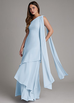 Azazie Monique 신부 들러리 드레스 A라인 한쪽 어깨 쉬폰 바닥 길이 드레스 image4