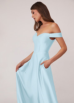 Barbie ♥ Azazie Bridesmaid Dresses Sky Blue A-Line Off the Shoulder Stretch Satin Convertible Dress image5