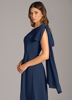 Azazie Tella Bridesmaid Dresses Dark Navy A-Line One Shoulder Chiffon Dress image8