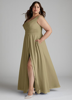 Azazie Karina Bridesmaid Dresses Moss Green A-Line Pleated Chiffon Dress image7