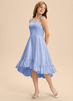 Azazie Bellina Junior Jurk van Stretch Satijn met A-Lijn Ruches Ijs image3