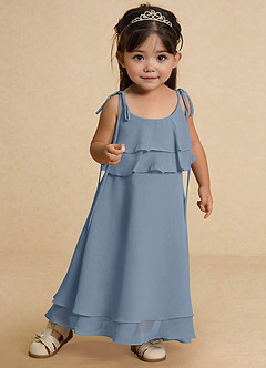 Azazie Temi Robe Demoiselle D'honneur Fillette Robe Trapèze en Mousseline de soie Bretelle Spaghetti Bleu Poussiéreux image6