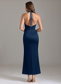 Azazie Valerie Bridesmaid Dresses Dark Navy Mermaid Pleated Stretch Satin Dress image2