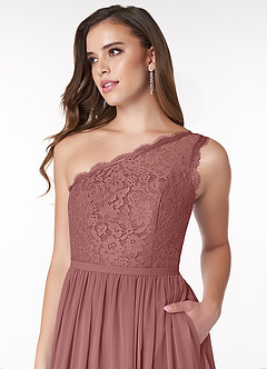 Azazie Demi Bridesmaid Dresses Desert Rose A-Line One Shoulder Chiffon Dress image5