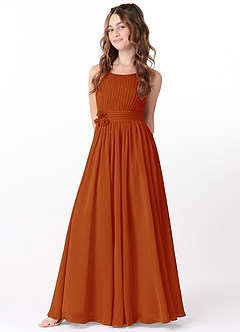 Azazie Astrid Junior Paprika A-Line Floral Chiffon Dress image3