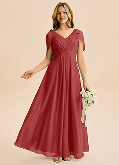 Azazie Emma Junior Robe Trapèze en Mousseline de soie Plissée Rouille image5