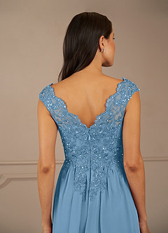 Azazie Amethyst Mère de la mariée Robes Robe Trapèze en Mousseline de soie Paillettes col V Acier Bleuté image8