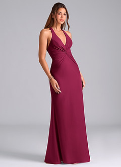 Azazie Valerie Vestidos de damas de honor Vestido Borgoña de Gasa de Corte Sirena con Plisado image3
