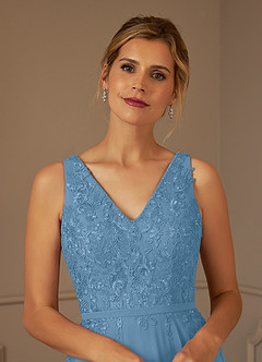 Azazie Joules vestidos de madre de la novia Vestido de Azul Acero de Gasa de Corte En A con Lentejuela image6
