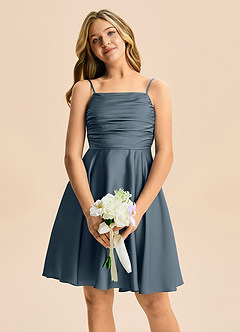 Azazie Miko Junior Linia A Pofałdowany Satyna elastyczna Mini Młodsza druhna Sukienka image6