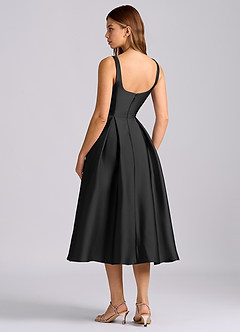Azazie Amalie Bridesmaid Dresses Black A-Line Pleated Stretch Satin Dress image5