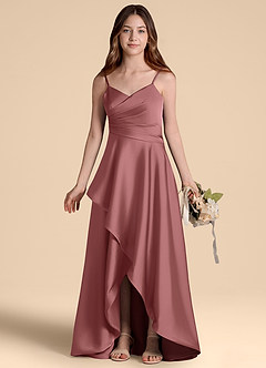 Azazie Prisha Junior Jurk van Stretch Satijn met A-Lijn Geplooid Amethist image7