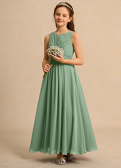 Azazie Ducky Girl Blumenmädchenkleider A-Linie Plissee Chiffon Kleid Matcha image6