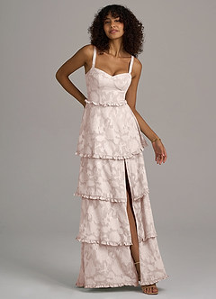 Azazie Romie Bridesmaid Dresses Blushing Pink A-Line Corset Floral Burnout Dress image3