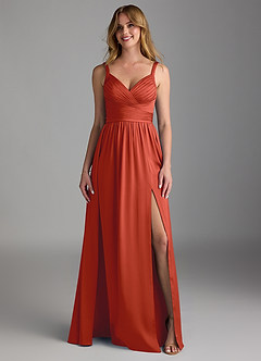 Azazie Chanel Brautjungfernkleider A-Linie Plissee Stretch-Satin Kleid Rost image5