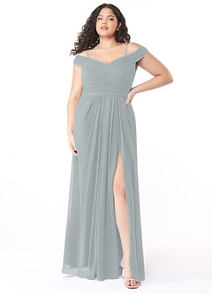Azazie Audrianna Vestidos de damas de honor Vestido de Gris Delfín de Gasa de Corte En A Convertible con Hombros descubiertos image7