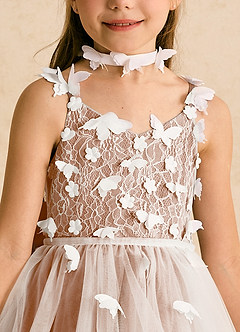 Azazie Darlina Flower Girl Dresses Ivory Champagne Rose Ball-Gown Lace Tulle Dress image10