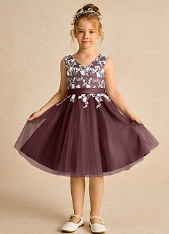 Azazie Butterfly Blumenmädchenkleider A-Linie Spitze Kleid Sangria image2