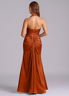 Azazie Destiny Vestidos de damas de honor Vestido de Naranja Quemada de Satén Elástico de Corte Sirena con Escote de Corazón image2
