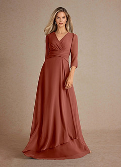 Azazie Mayfield Mère de la mariée Robes Robe Trapèze en Mousseline de soie Plissée Auburn image5