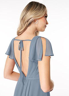 Azazie Reverie Bridesmaid Dresses Dusty Blue A-Line V-Neck Ruched Chiffon Dress image6
