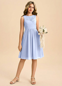 Azazie Skyla Junior Linia A Pofałdowany Szyfon Mini Młodsza druhna Sukienka image1