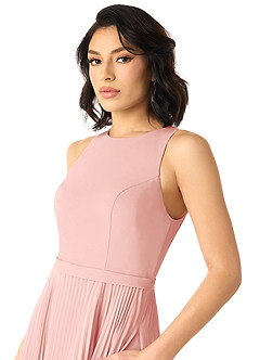 Azazie Lindie Bridesmaid Dresses Rosette A-Line Scoop Pleated Chiffon Dress image4